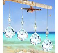 4 Piezas Colgante de Cristal Arcoíris,Atrapasol de Cristal,Prisma de Bola de Cristal Arcoiris,para Decoración de Interiores y Exteriores,Decoración de Balcones Familiares de Gardín