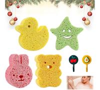 4 Piezas Color Caricatura Esponjas Baño Suaves, Caricatura Esponja Ducha, Color Esponjas Baño, con Gancho, Linda Forma, Uaves y Absorbentes, Reutilizable, Apto para Todos
