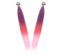 4 piezas coloridas extensiones de cola larga, ron I extensiones de cabello de trenza recta morada con corbata elástica, peluca de cola de caballo trenzada natural esponjosa