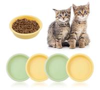 4 Piezas Comedero Gato, Amarillo Verde Recipiente de Alimentación Plano, Lindo Bebedero para Mascotas Gatos y Animales, Cuencos Planos para Comida Seca y Húmeda