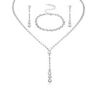 4 Piezas Conjunto de Joyas Collar de Novia Pendientes Colgantes de Lágrima Pulsera de Diamantes de Imitación Conjunto de Joyas de Boda de Crista Damas y Niñas Banquete de Boda