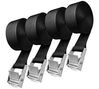 4 Piezas Correa de Amarre, 2,5 m x 25 mm Cinturón de Amarre con Hebilla, Carga Máxima 250 kg Cinchas de Amarre Rapido para Portaequipajes de Coche, Portabicicletas, Surf, Bicicleta (Negro)