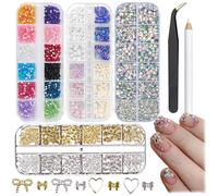 4 Piezas Cristales para Uñas, Colgantes 3D Y2K, Conjunto de Diamantes de Uñas Imitación para Uñas con Pinza y Bolígrafo de Puntos para Manualidades en Uñas y Cara