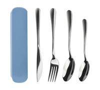 4 Piezas Cubiertos para Llevar para Viajes Escuela Trabajo Picnics Camping | con Estuche Cuchillo, Tenedor y 2 Cucharas Acero Inoxidable Apto para Lavavajillas Portátil y Reutilizable