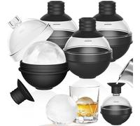 4 Piezas Cubiteras Hielo Redondos Silicona Grado Alimenticio Grande con 2 en 1 Tapa Embudo, Bandeja Cubitos Hielo Reutilizable Sin BPA, Ice Cube Maker para Whisky, Cócteles, Vino y Otras Bebidas