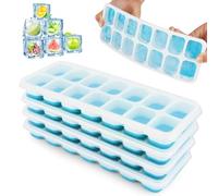 4 Piezas Cubiteras para Hielo con Tapa, Moldes de Cubitos de Hielo con Tapa a Prueba de Polvo, Moldes de Cubitos Hielo, para Bebés, Agua, Cola, Cócteles, Whisky (Azul)