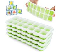 4 Piezas Cubiteras para Hielo con Tapa, Moldes de Cubitos Hielo, Moldes de Cubitos de Hielo con Tapa a Prueba Polvo, para Bebés, Cola, Cócteles, Whisky, Agua (Verde)