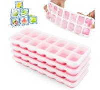 4 Piezas Cubiteras para Hielo con Tapa, Moldes de Cubitos Hielo, Moldes de Cubitos de Hielo con Tapa a Prueba Polvo, Reutilizable, para Bebés, Agua, Whisky, Cola, Cócteles (Rosa)