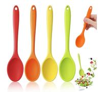 4 Piezas Cuchara de Mezcla de Silicona Antiadherente, 20.4cm Cucharón Cocina Silicona Pequeño, Cuchara Silicona Resistente Calore, Colorido Cuchara de Silicona con Largo para Cocinar, Hornear, Remover