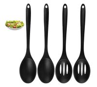 4 Piezas Cuchara Silicona Cocina 27.5 cm, Cucharas Ranuradas Negras Resistentes al Alor, Cuchara de Servir de Silicona Resistente al Calor, Cucchiaio in Silicone para Cocinar, Hornear, Remover