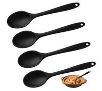 4 Piezas Cuchara Silicona Cocina, Antiadherente Cuchara Cocina, Cucharas De Silicona Para Cocinar, Cuchara De Silicona, Cucharas Silicona Cocinar para Cocinar Hornear Mezclar, 27 X 5.7Cm, Negro
