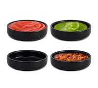 4 Piezas Cuencos para Salsa Soja, Aperitivos, Inmersión, Sushi, Especias, Frutas (Negr)