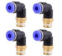 4 piezas de 4mm 1/8''PT Conexiones neumáticas de ángulo de 90° con rosca exterior Conectores rápidos neumáticos para mangueras de inserción Push-In Conexión de aire comprimido