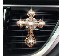 4 piezas de 7 x 5,3 cm Cruces Difusores de Coche de Metal, Aromaterapia Aceite Esencial Difusor de Aireación Clips de Ventilación con Diamantes de imitación Clip Ambientador Interior Decoración para