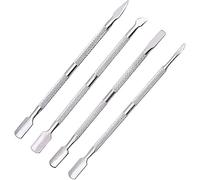4 piezas de acero inoxidable de doble extremo plateado empujador de cutículas y cuchara limpiador de uñas, removedor de cutículas para manicura, pedicura, herramientas de uñas de 13 cm