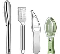 4 piezas de acero inoxidable removedor de escamas de pescado limpiador de cocina escalador de pescado ralladores de piel de pescado pelador raspador con abridor de botellas para herramientas de