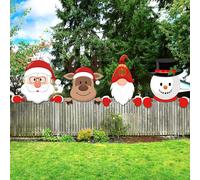 4 Piezas de Adornos Navideños para Valla - Gnomos, Renos, Muñecos de Nieve y Elfos con Gorro de Santa para Exterior/Jardín - Decoraciones Duraderas de Plástico para Césped, Patio o (Fácil Instalación)