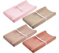 4 piezas de algodón para cambiar pañales, funda de muselina suave, cómoda almohadilla para cambiar pañales, sábanas transpirables para bebés, niños y niñas, ajuste contorneado de 32 x 16 pulgadas