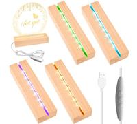 4 piezas de base LED de madera: base de luz LED, soporte rectangular de madera LED, color cálido, base de pantalla LED USB para bricolaje, decoración ornamental, arte de resina, placa de cristal