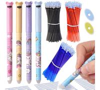 4 Piezas de Bolígrafo Borrable con Forma de Animal, 0. 5mm Cute Elementary School Erasable Pens, Blue Cartoon Ink, 40 Refills