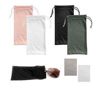 4 piezas de bolsa de almacenamiento de gafas con 2 piezas de tela para gafas, bolsa de fibra de vidrio, bolsa de tela con cordón, bolsa de teléfono móvil con cordón (negro, blanco, gris, rosa)