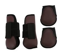 4 piezas de botas para patas de caballo, botas de apoyo para equinos con absorción de impactos, carcasa de PU y forro de neopreno, protección de tendones para competencias de salto (conjunto marrón L