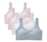 4 piezas de brasier de entrenamiento sin costuras de algodón con almohadillas, sujetadores deportivos, para pubertad, ropa interior suave y transpirable, para adolescentes, talla 8-16 años