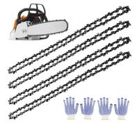 4 piezas de cadenas para motosierra Nizirioo: Cadena de motosierra con guantes, longitud de corte 35 cm, paso de la cadena 3/8", espesor del eslabón 1,3 mm, 52 eslabones, accesorio de repuesto