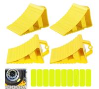 4 piezas de calzos de rueda, calzos de rueda con asas, plástico amarillo con 10 pegatinas reflectantes, calzos de rueda antideslizantes, plástico amarillo, calzo de rueda para coche, caravana
