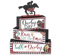 4 piezas de centro de mesa de carreras de caballos Derby para decoración de mesa, letreros de carreras de caballos de madera Run for The Rose Talk Derby to Me, bandeja escalonada, centros de mesa