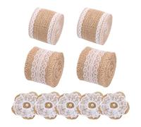 4 Piezas De Cintas De Yute Anchas, 5 Piezas De Flores De Arpillera, Cintas De Encaje Decorativas Vintage, Cintas Decorativas De Encaje Artesanal, Cintas De Regalo