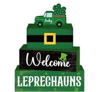 4 piezas de decoración de bandeja escalonada del día de San Patricio, letrero de bloque de madera de duendes de bienvenida, centro de mesa con temática irlandesa de granja para fiesta, hogar, cocina