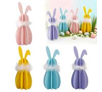 4 piezas de decoración de conejo de Pascua, centros de mesa, figura de conejo de madera 3D, letreros independientes, suministros de fondo de fiesta de primavera