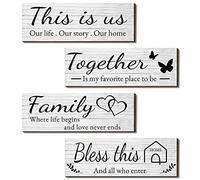 4 piezas de decoración de pared de madera para el hogar, rústico, casa de campo, con texto en inglés "This is us/together/bless this home/familia", letreros de decoración para sala de estar,