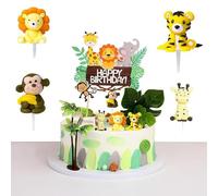 4 Piezas de Decoración De Pasteles Animales y 1 Pieza de Inserciones de Decoración de Pasteles, Adecuadas para Fiestas de Cumpleaños y Fiestas en la Jungla