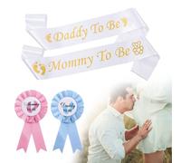 4 piezas de decoración para baby shower, juego de fajas e insignias para baby shower, faja de satén, futura mamá, futuro papá, decoración para la fiesta de bienvenida del bebé, fiesta de baby shower
