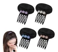 4 piezas de diamantes de imitación de flores Bump It Up Volume Base Insertos de base de cabello con peine para el cabello, almohadilla invisible y esponjosa para el cabello, clip de volumen, base para