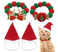 4 piezas de disfraz de Navidad para gatos, gorro de Navidad, gato, ropa para mascotas, disfraz de Navidad, collar de gato, gorro de Papá Noel, regalo para gatos, perros, cachorros