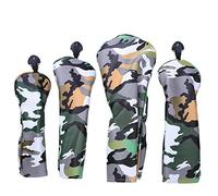 4 Piezas de Fundas para Cabezales de Putter de Golf en Camuflaje de Cuero sintético, con Forro Grueso Impermeable y Cierre magnético, compatibles con Palos de Madera #1, #3, #5 y (Camuflaje Verde)