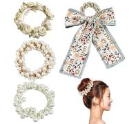 4 piezas de gomas para el cabello con flores de perlas, gomas para el cabello con perlas, gomas para el cabello con cola de caballo, gomas para el cabello de alta gama