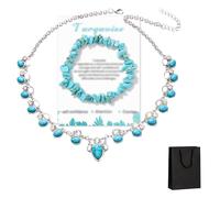 4 piezas de joyería turquesa para mujer, pulsera turquesa, con collar, pulsera, tarjeta y bolsa, accesorio de moda para ocasiones especiales, joyería curativa espiritual para aliviar el estrés y