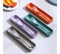 4 Piezas de Juego de Cubiertos de Viaje con Estuche Cubiertos de Plástico Portátil Juego de Cubiertos de Camping Juego de Vajilla de Viaje Para Oficina Escuela Viajes Picnic