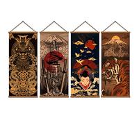 4 piezas de lienzo de guerrero japonés, cuadro Samurai, enmarcado de madera, listo para colgar obras de arte para la pared, sala de estar, dormitorio, sala de karate, sushi, decoración del hogar, 40