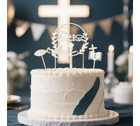 4 piezas de madera para decoración de tarta de paloma, pez de primera comunión, cruz de ángel, decoración de tartas de madera para comunión, confirmación y bautismo, adecuado para niños y niñas