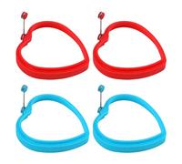 4 piezas de moldes de silicona en forma de corazón, herramientas para panqueques con asas giratorias de 360° resistentes al calor (azul, rojo)
