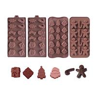 4 piezas de moldes de silicona navideños, moldes de chocolate, fundidos con muñeco de nieve, calcetines, Papá Noel, árboles de Navidad y formas de pan de jengibre, 3 tipos