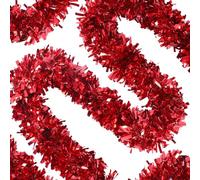 4 Piezas de oropel de Navidad, oropel de árbol de Navidad de 6.6 pies, serpentinas metálicas Finas y Gruesas, Guirnalda de, Suministros para Fiestas en Interiores y Exteriores, Rojo, árbol