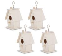 4 piezas de pajareras de madera sin pintar, casa para pájaros colgante para caja exterior de nido de pájaros, kit de casas para pájaros DIY, casa para pájaros para pintar para niños, 2.6x1.6x2 pulgada
