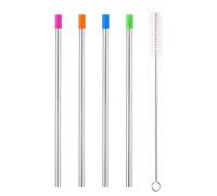 4 piezas de pajitas acero inoxidable reutilizables rectas para beber 9 largo con punta silicona removible y cepillo limpieza