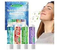4 piezas de palo nasal, inhalador nasal de aromaterapia de menta, ayuda rápida de la congestión nasal, palo nasal portátil, mejora la respiración y aumenta el enfoque (4 sabores)